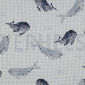 Verhees Textiles Waffle digital, Whales white