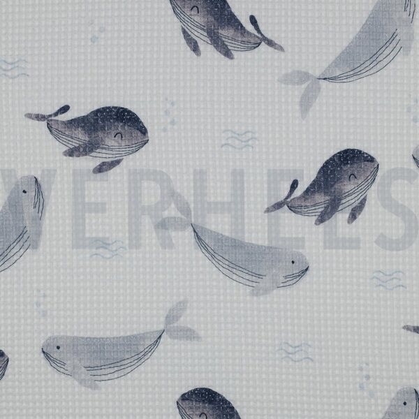 Verhees Textiles Waffle digital, Whales white